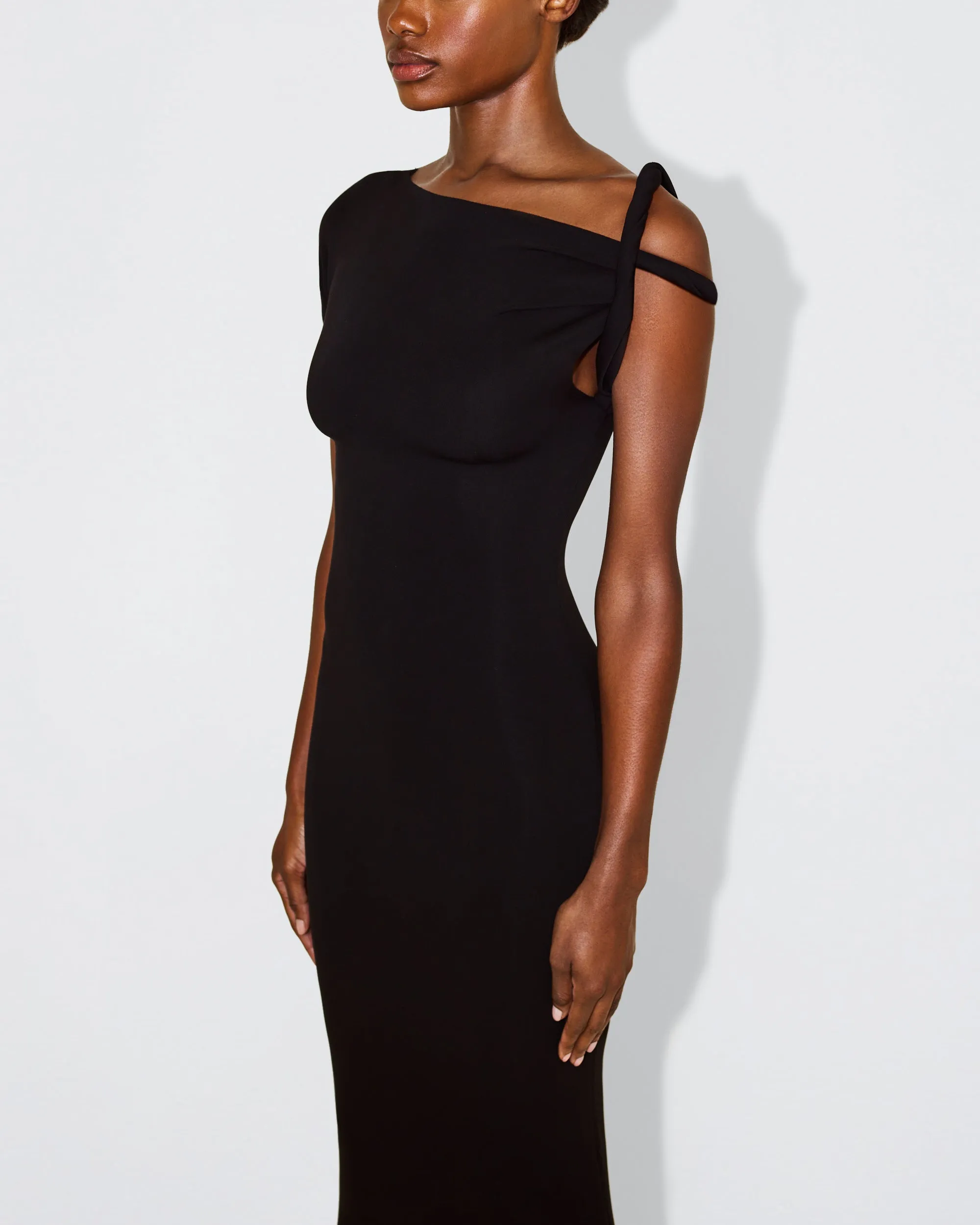 Sueded Stretch Twist Maxi Dress | Black