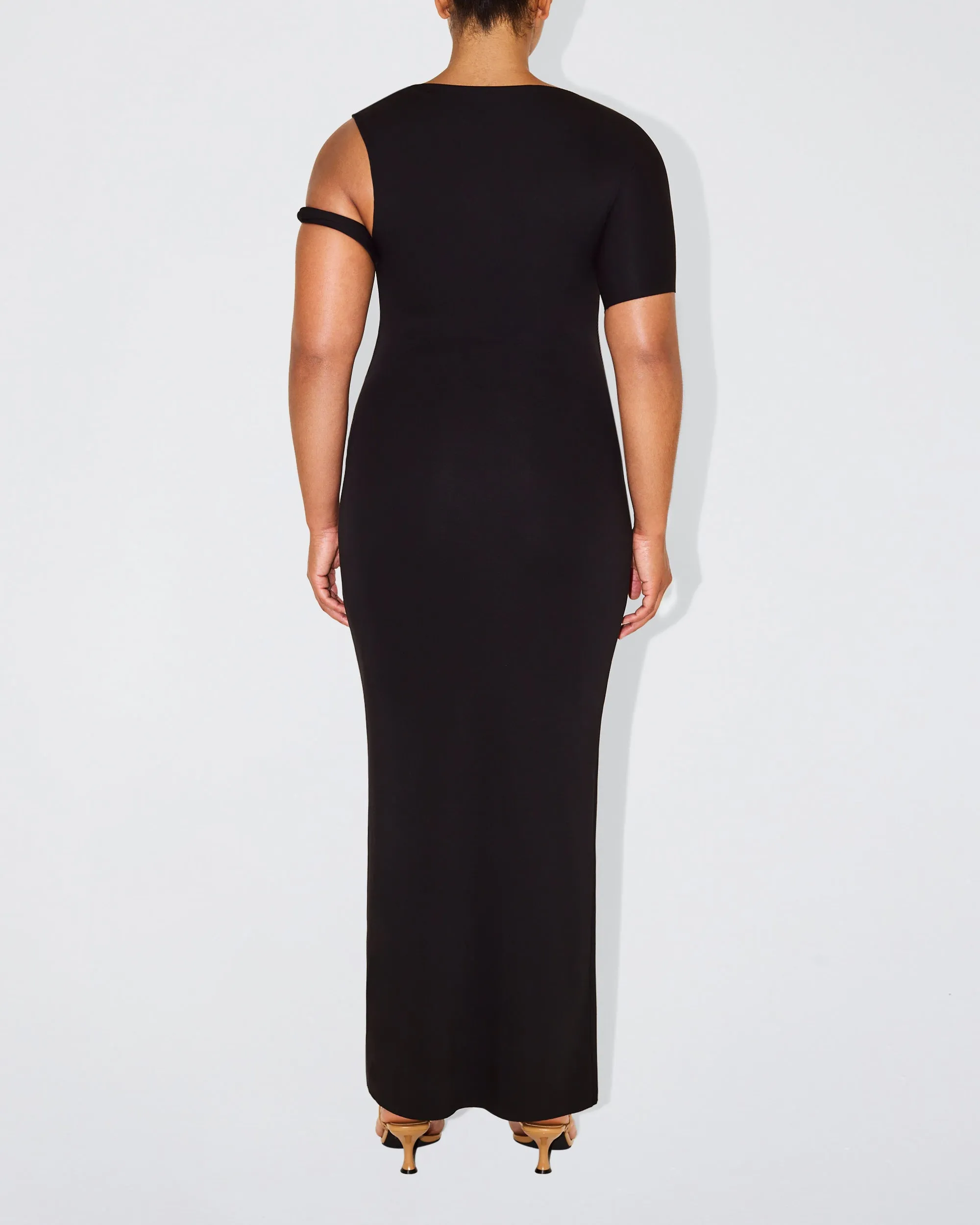 Sueded Stretch Twist Maxi Dress | Black