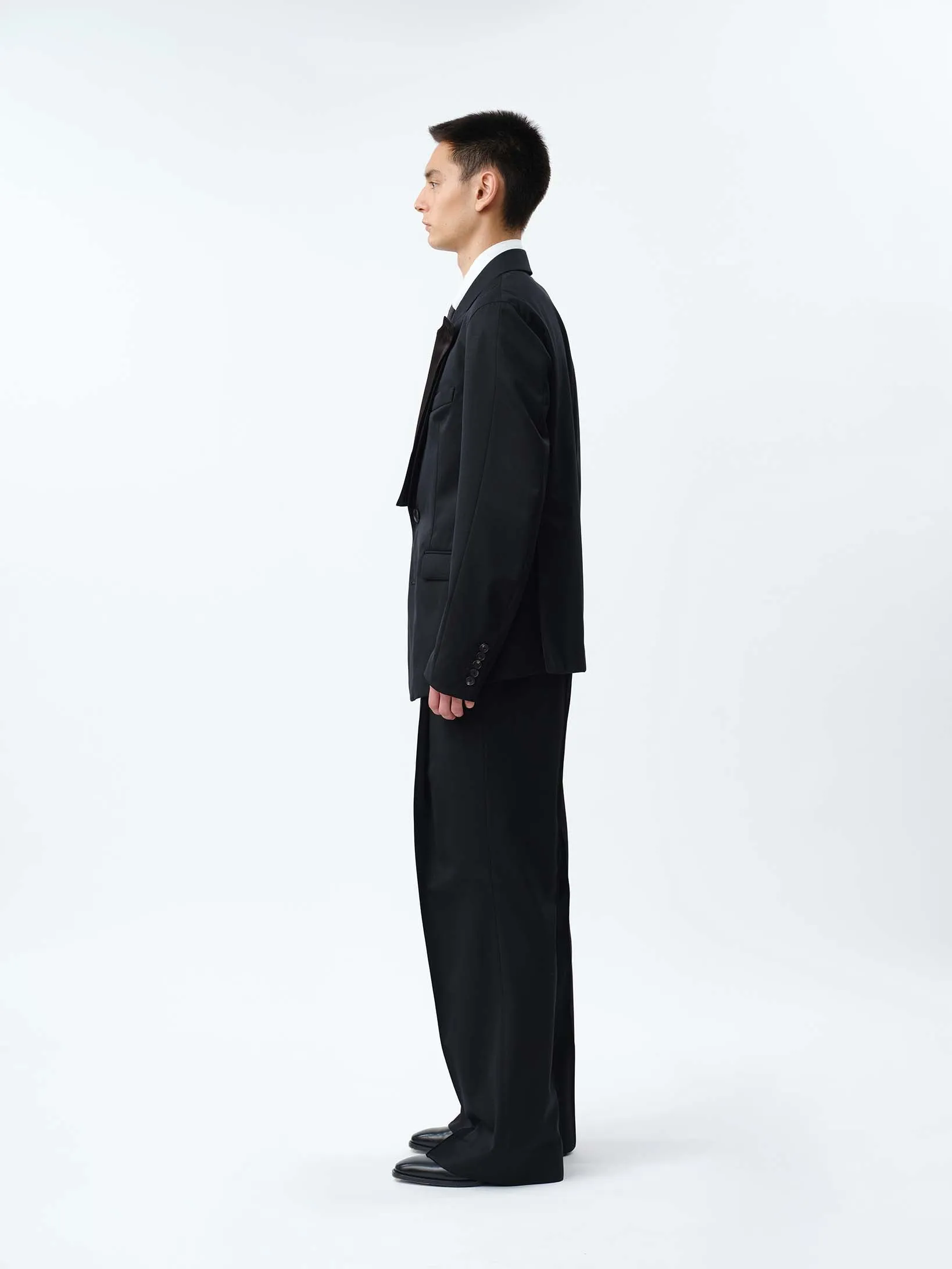 SUPER140 PINTUCK BAGGY EASY TROUSERS .12【BLACK】