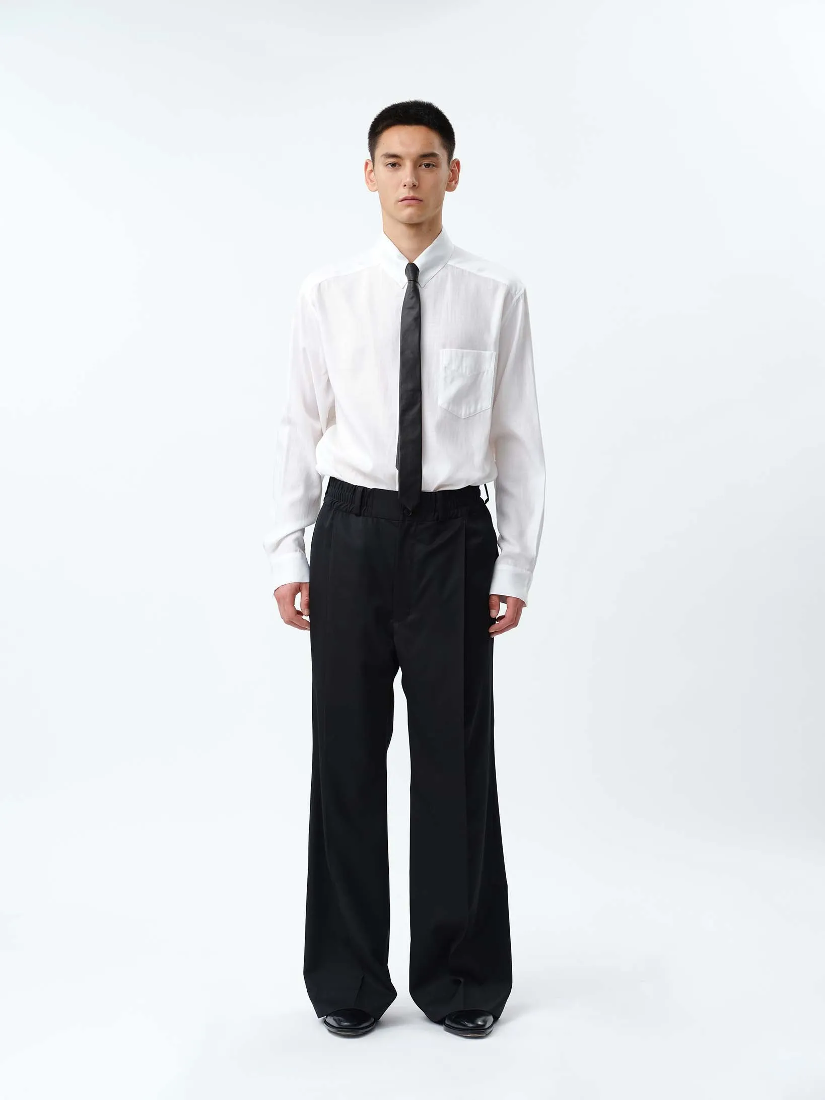 SUPER140 PINTUCK BAGGY EASY TROUSERS .12【BLACK】