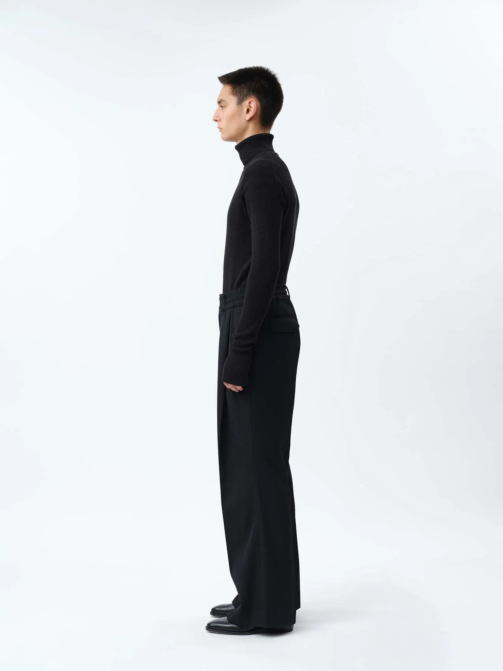 SUPER140 PINTUCK BAGGY EASY TROUSERS .12【BLACK】