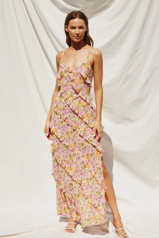 Sweet Talker Diagonal Ruffled Maxi Dress