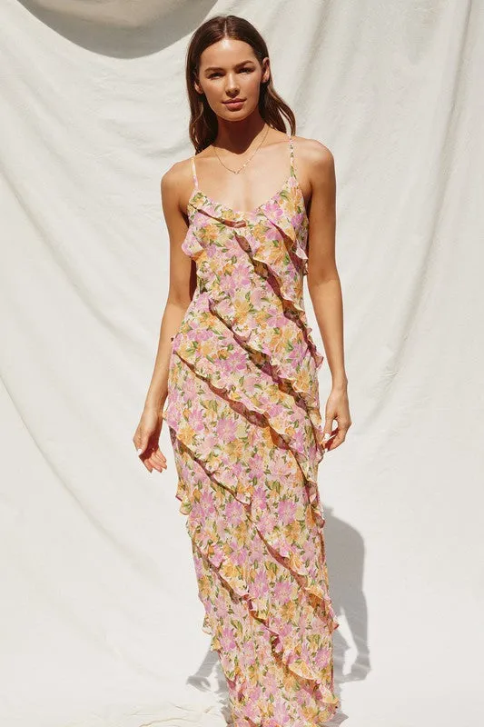 Sweet Talker Diagonal Ruffled Maxi Dress