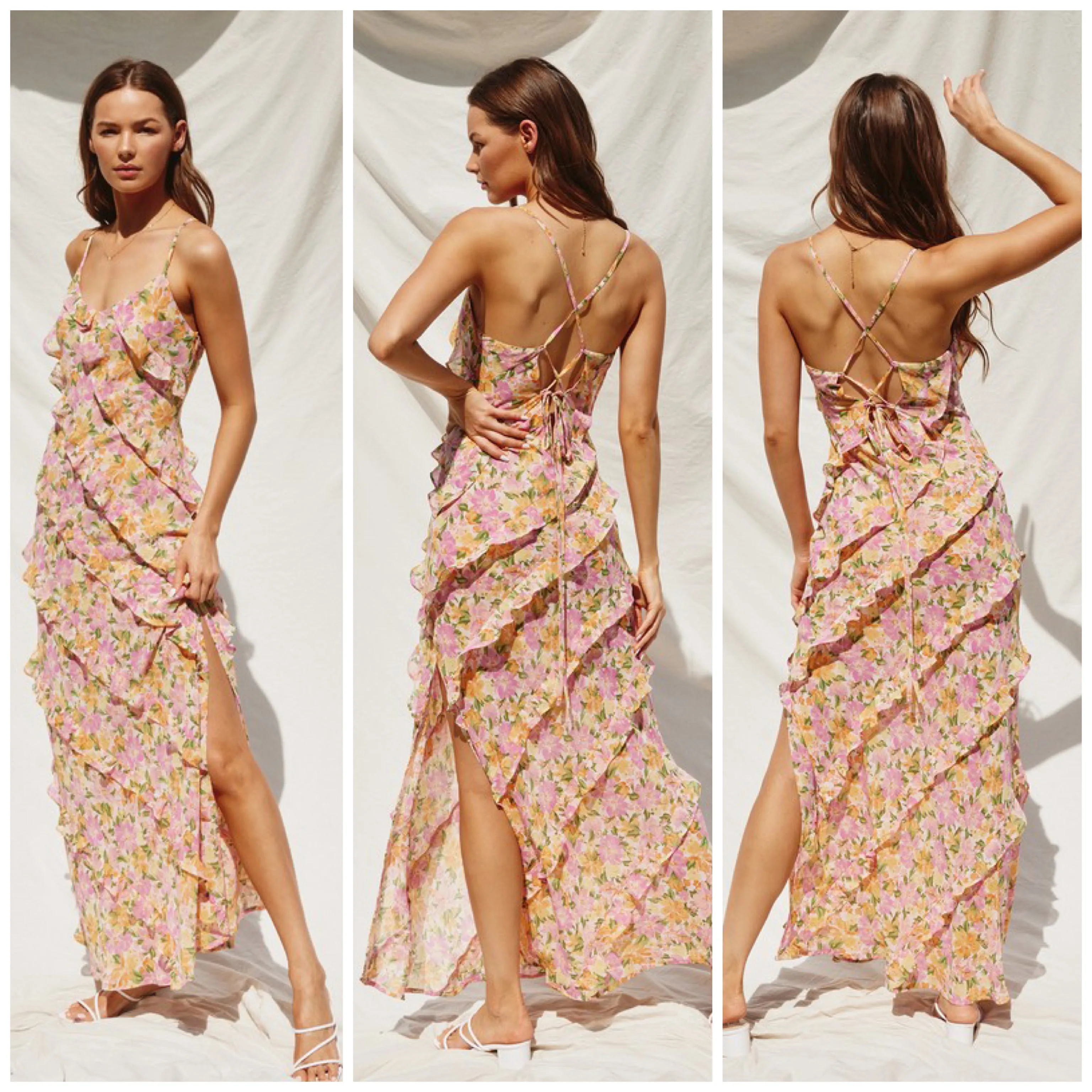 Sweet Talker Diagonal Ruffled Maxi Dress