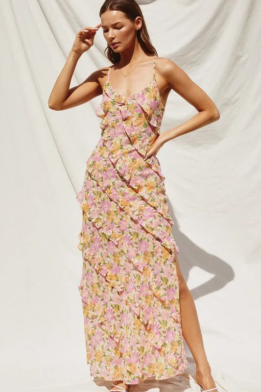 Sweet Talker Diagonal Ruffled Maxi Dress