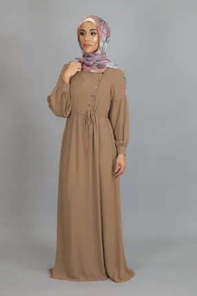 Tan Soft Gold Button Maxi Dress