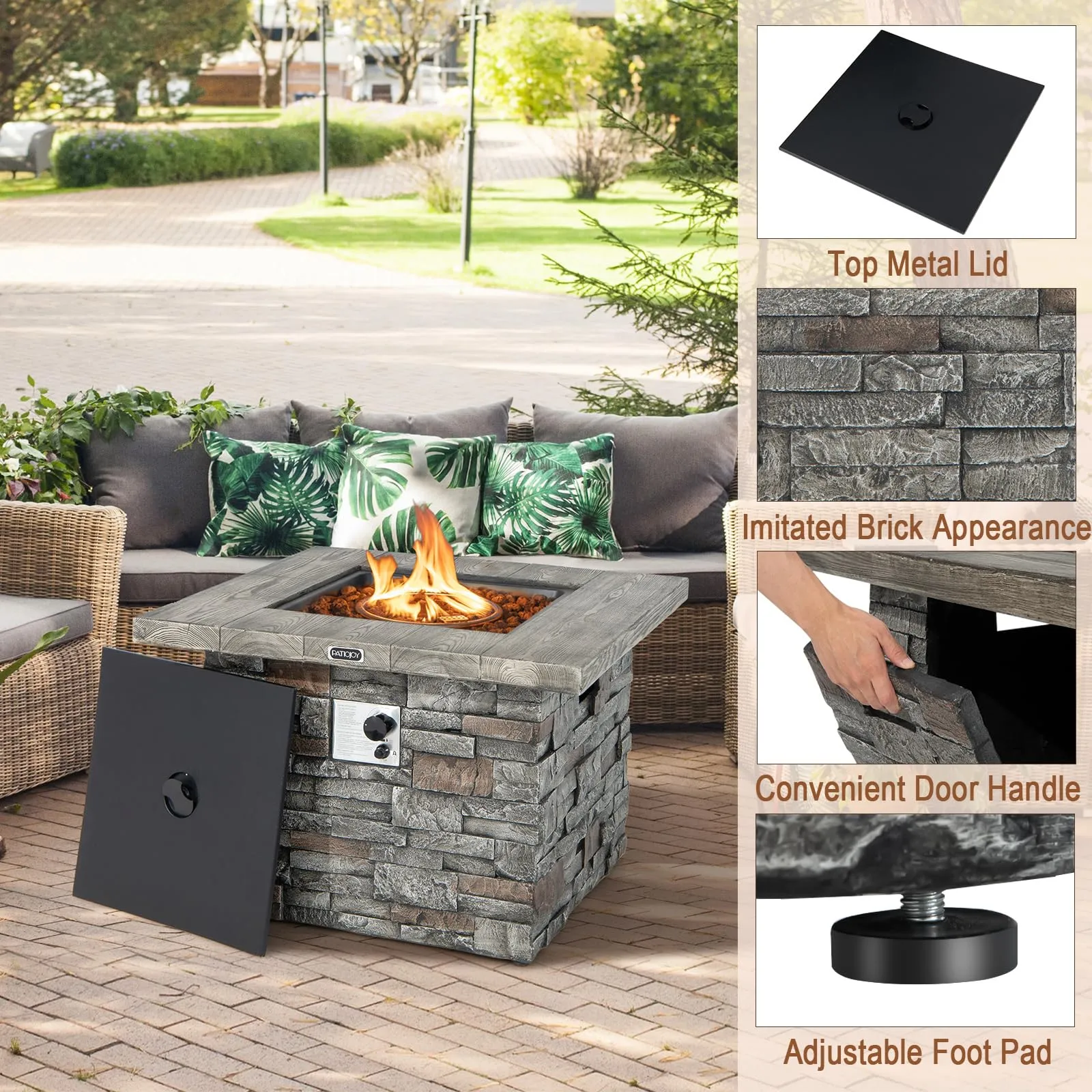 Tangkula 34.5 Inch Faux Stone Propane Fire Pit Table