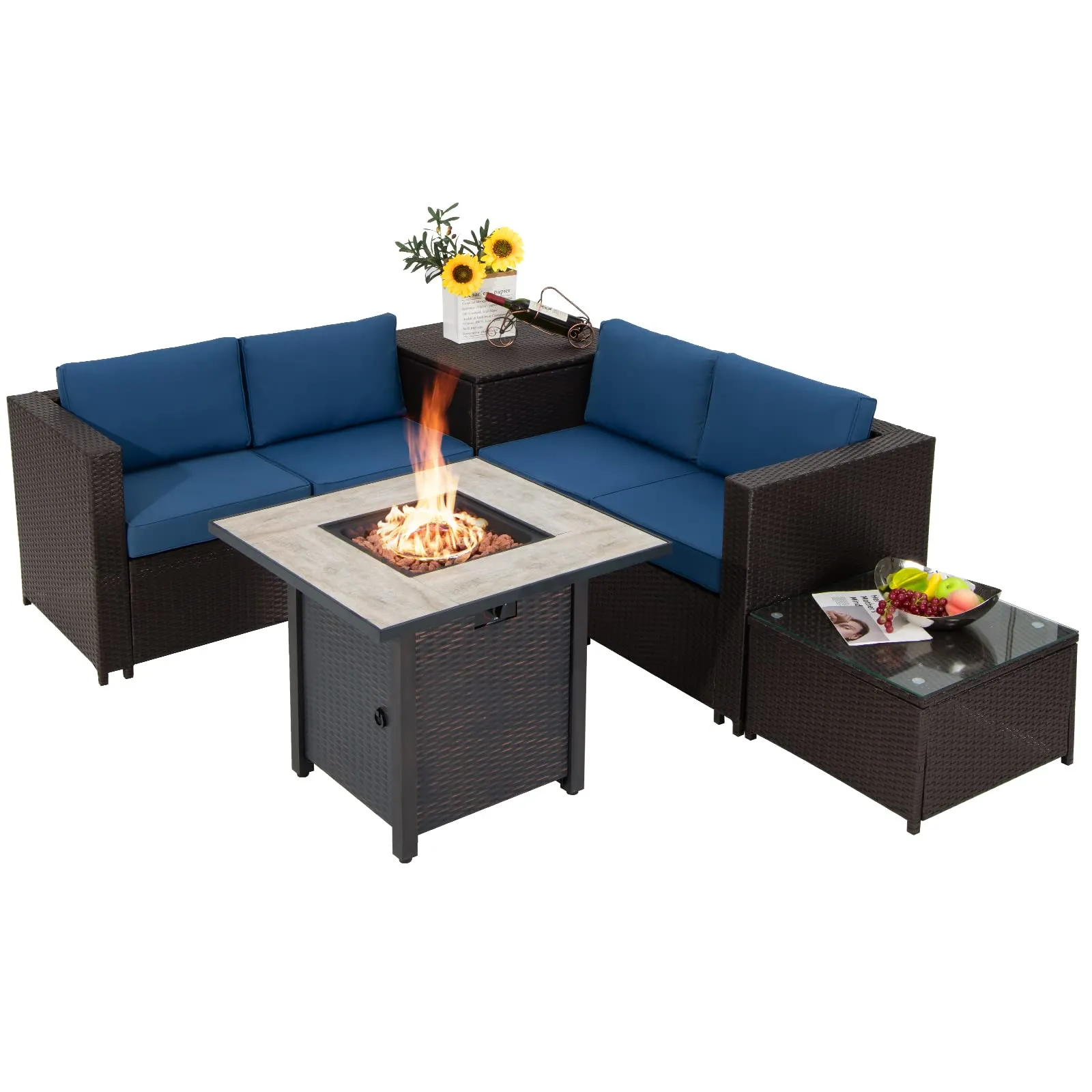 Tangkula 5-Piece Patio Furniture Set with 30 Inches Gas Fire Pit Table