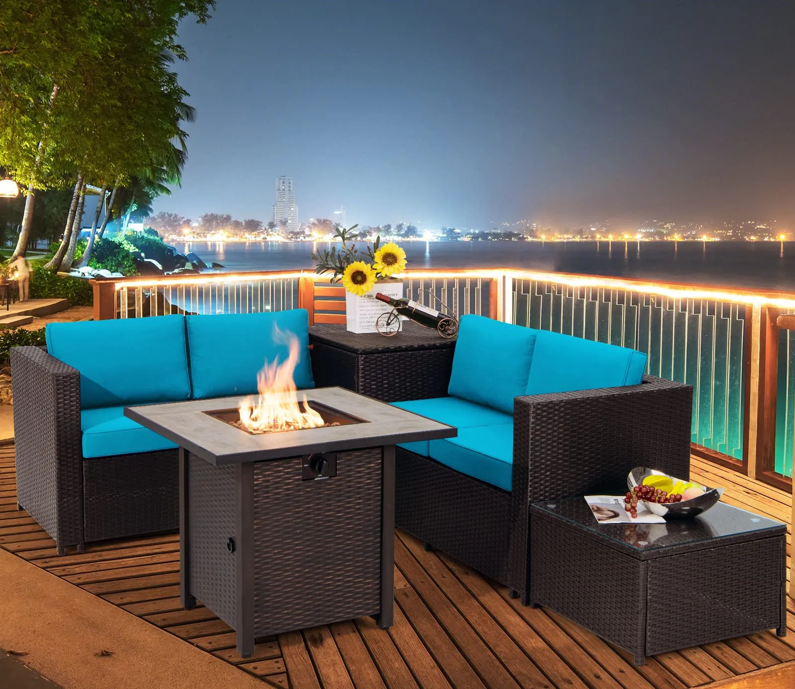 Tangkula 5-Piece Patio Furniture Set with 30 Inches Gas Fire Pit Table