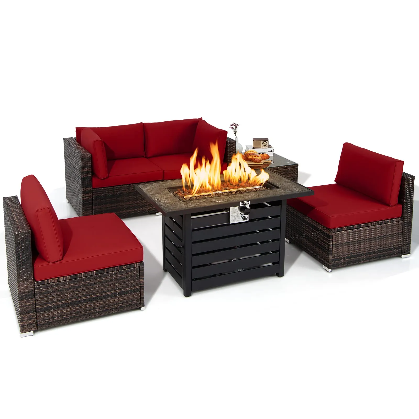 Tangkula 6-Piece Patio Furniture Set with 42 Inches Propane Fire Pit Table