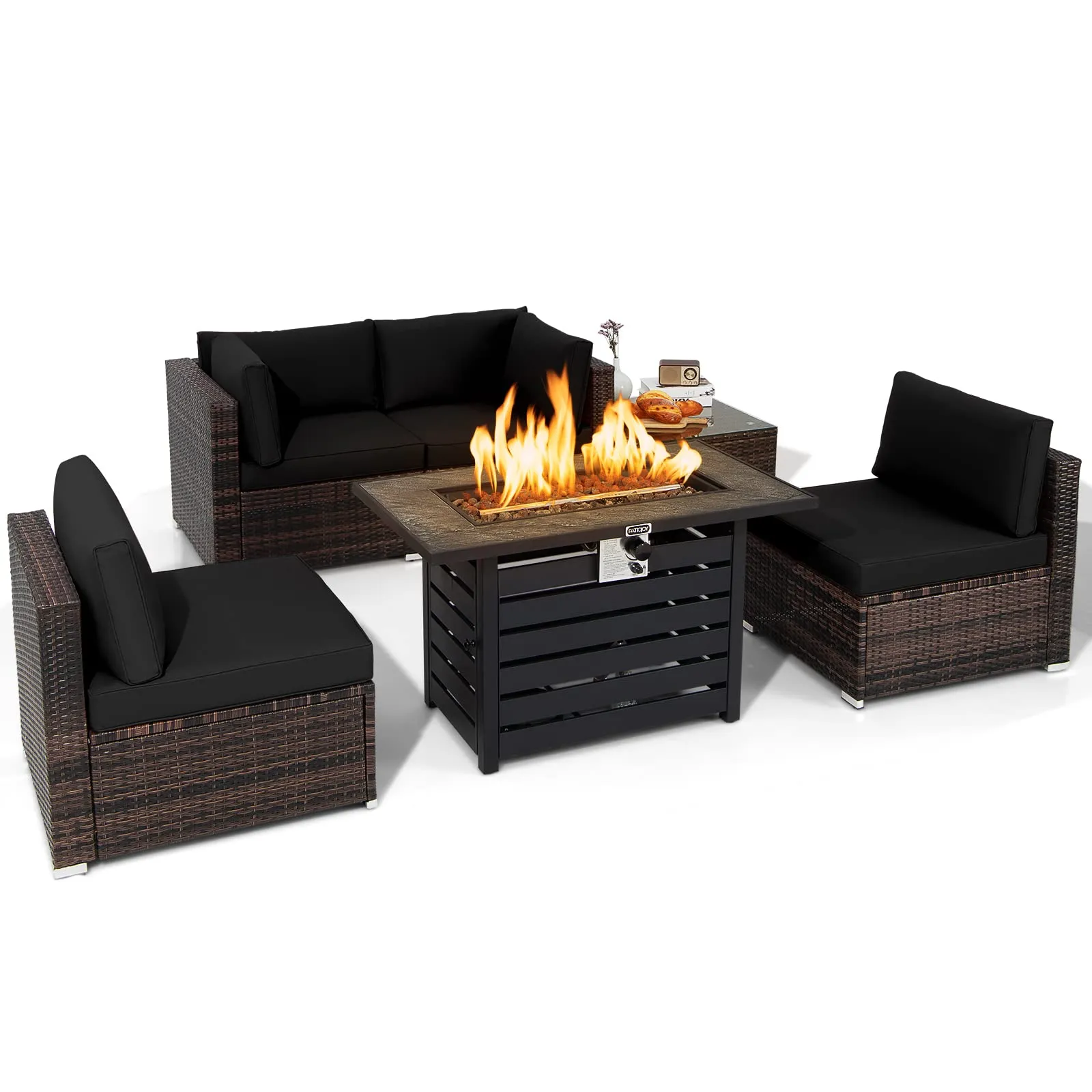 Tangkula 6-Piece Patio Furniture Set with 42 Inches Propane Fire Pit Table