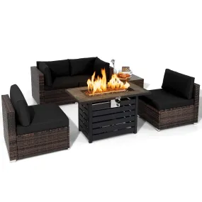 Tangkula 6-Piece Patio Furniture Set with 42 Inches Propane Fire Pit Table