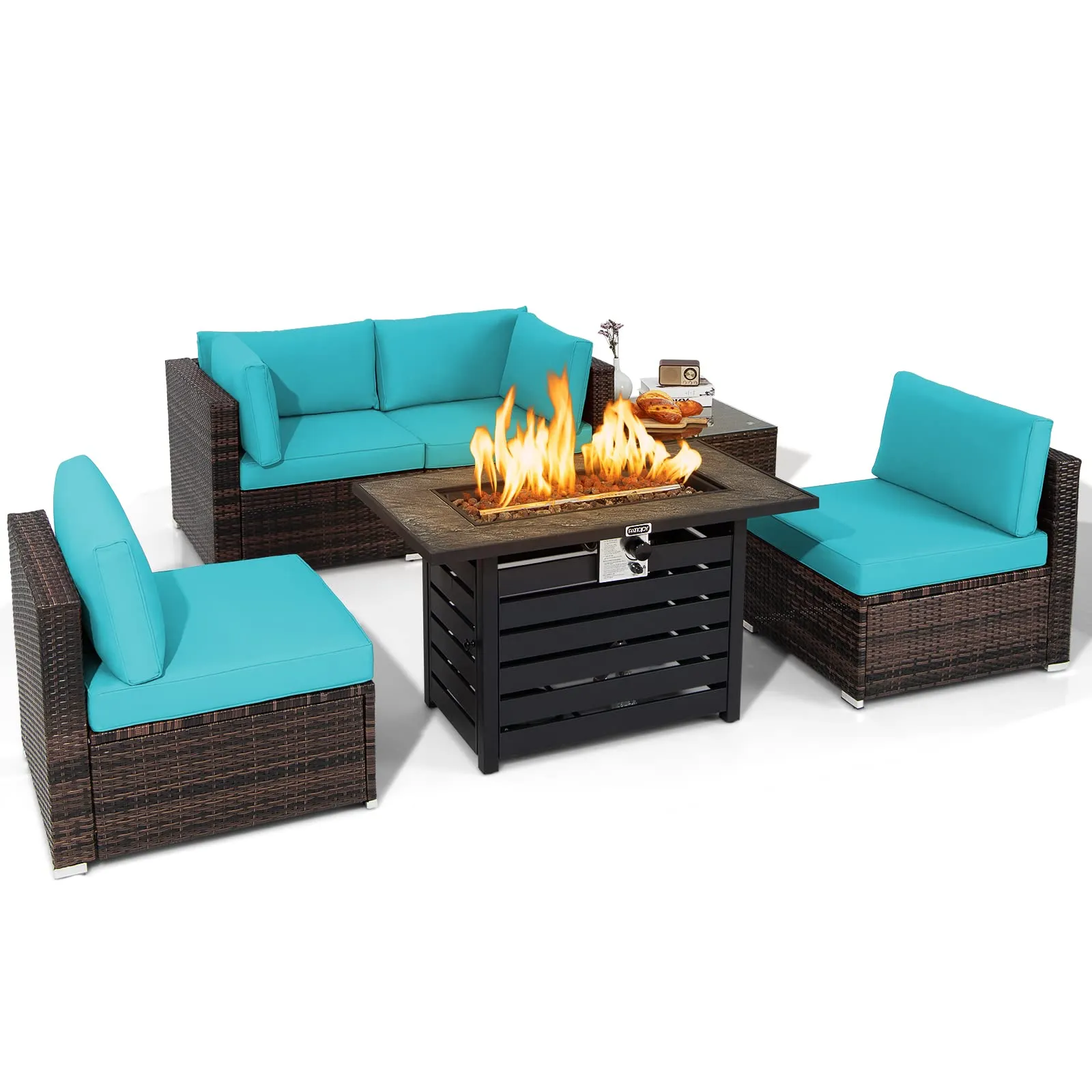 Tangkula 6-Piece Patio Furniture Set with 42 Inches Propane Fire Pit Table