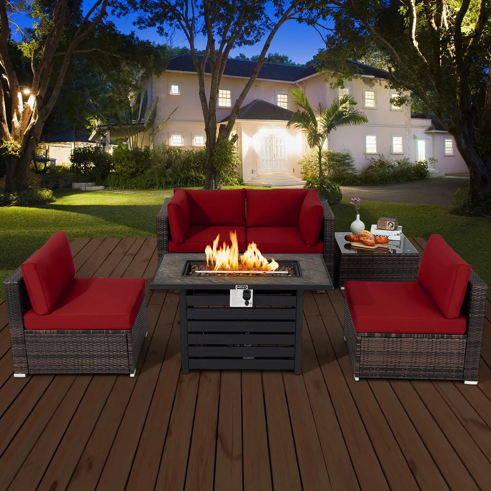 Tangkula 6-Piece Patio Furniture Set with 42 Inches Propane Fire Pit Table