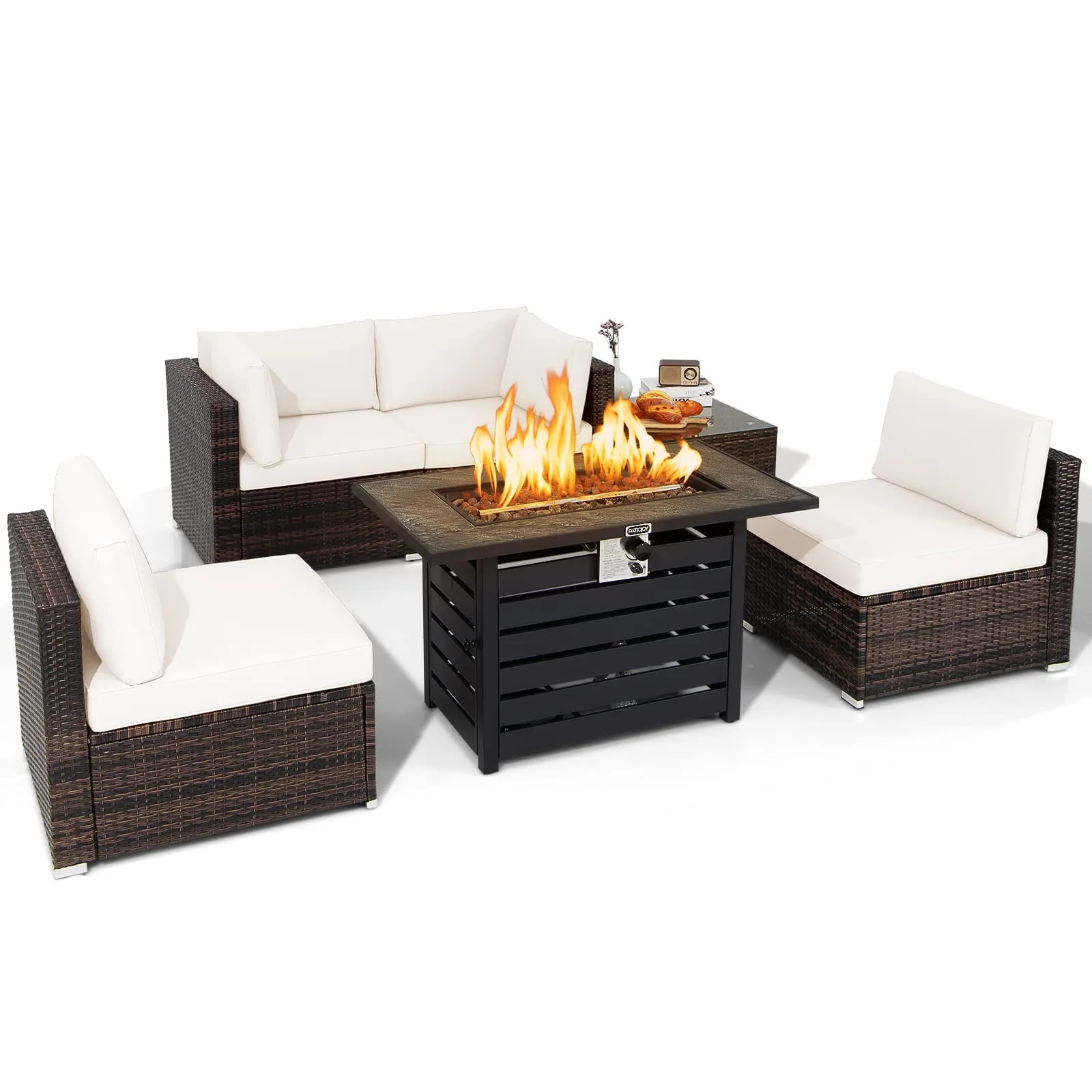 Tangkula 6-Piece Patio Furniture Set with 42 Inches Propane Fire Pit Table