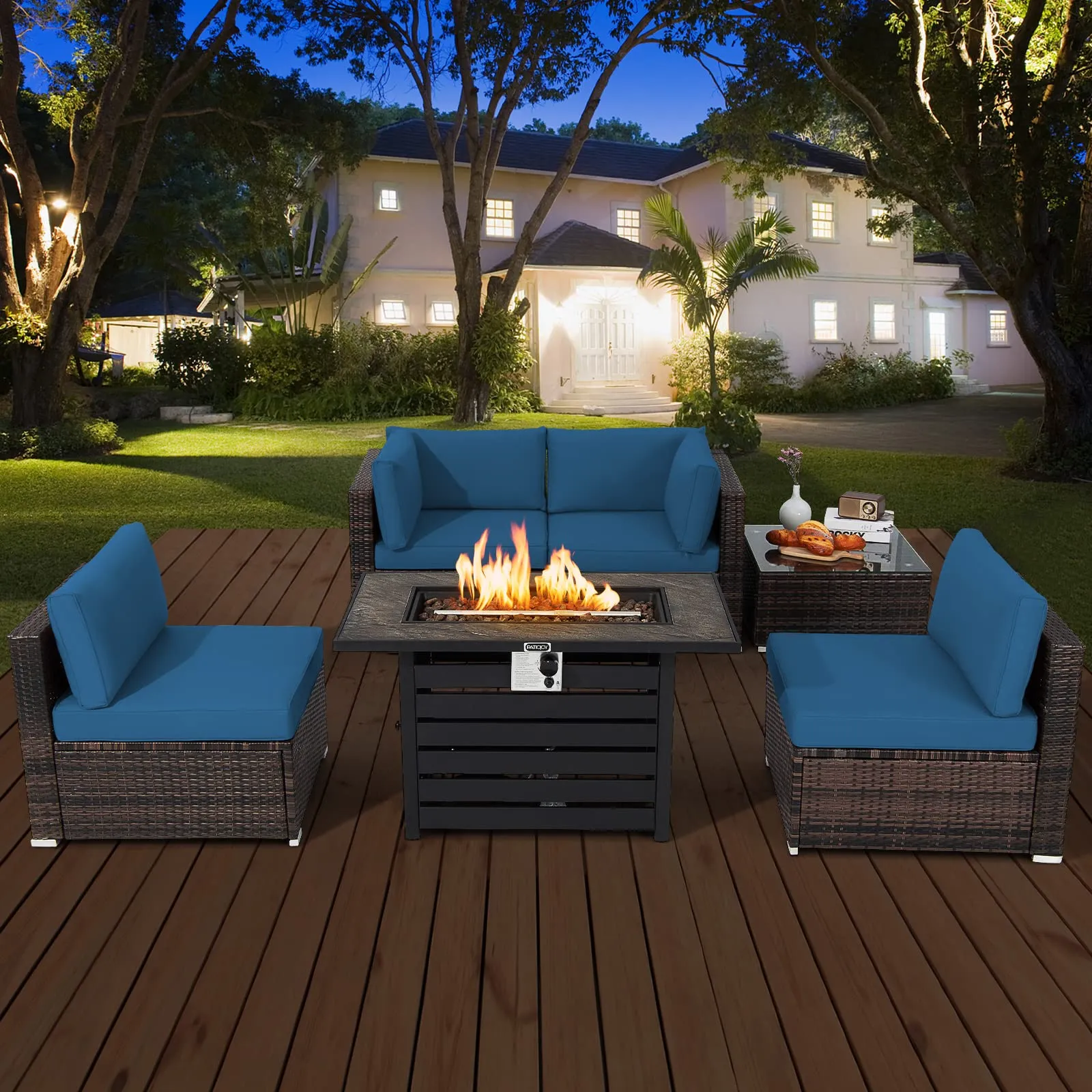 Tangkula 6-Piece Patio Furniture Set with 42 Inches Propane Fire Pit Table