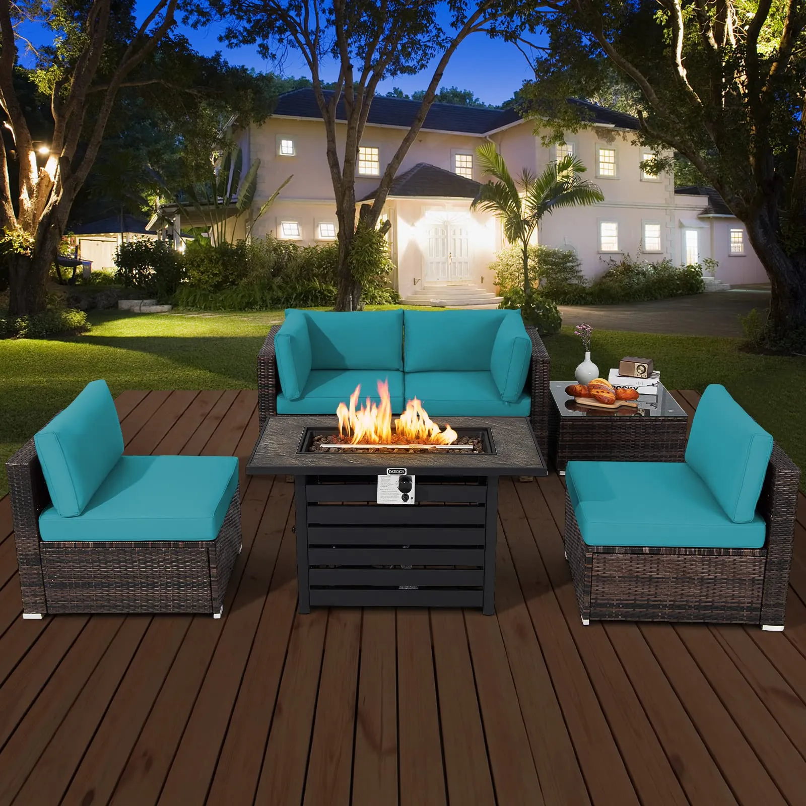 Tangkula 6-Piece Patio Furniture Set with 42 Inches Propane Fire Pit Table