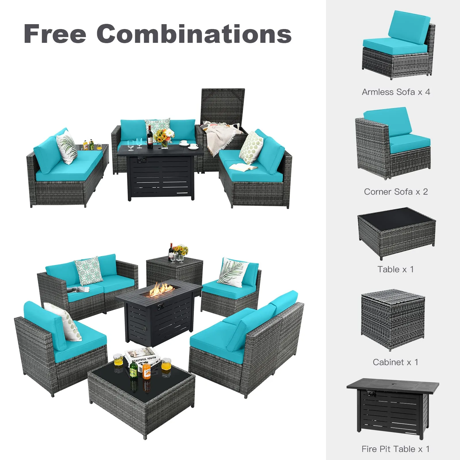 Tangkula 9 Pieces Patio Rattan Furniture Set, Patiojoy Sectional Sofa Set w/Storage Box, Coffee Table, Outdoor Wicker Conversation Set