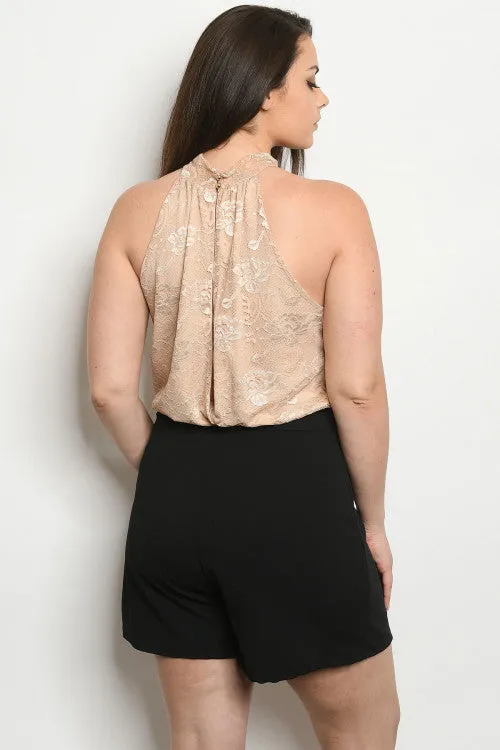 Taupe Lace Overlay Plus Size Romper