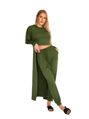 TEEK - Cropped Tank Top Pants Cardigan 3-Piece Set