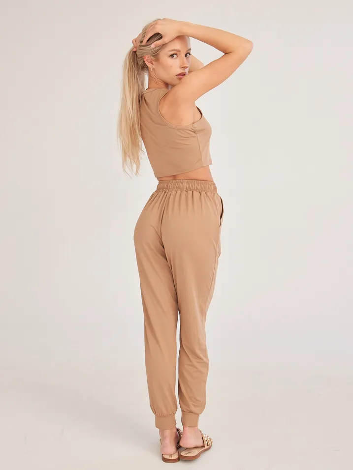 TEEK - Cropped Tank Top Pants Cardigan 3-Piece Set