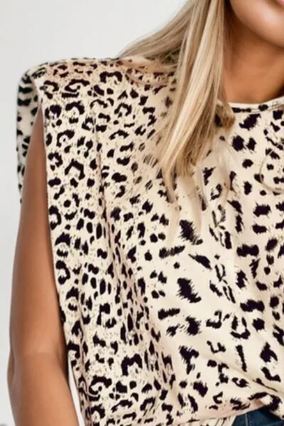 TEEK - Leopard Round Neck Shrug Tank