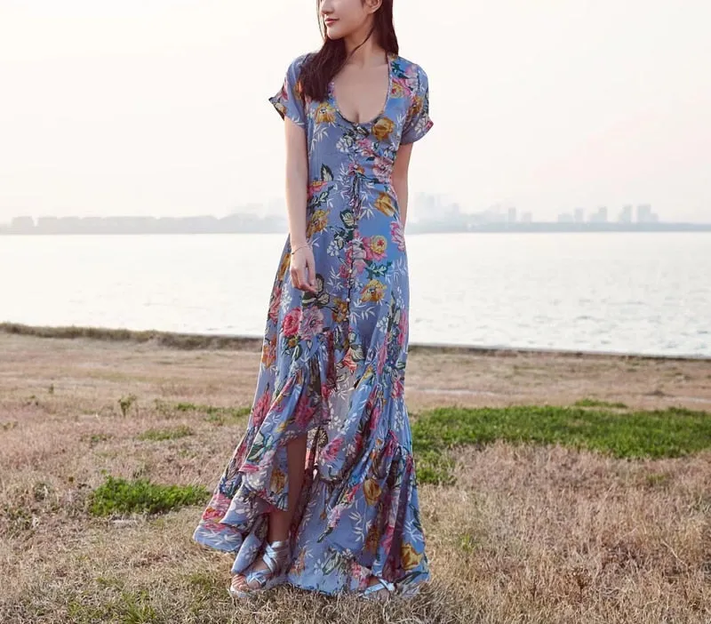 The Prarie Irregular Hem Floral Print Dress