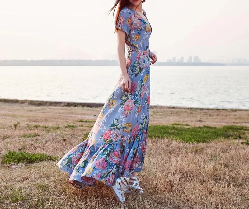 The Prarie Irregular Hem Floral Print Dress