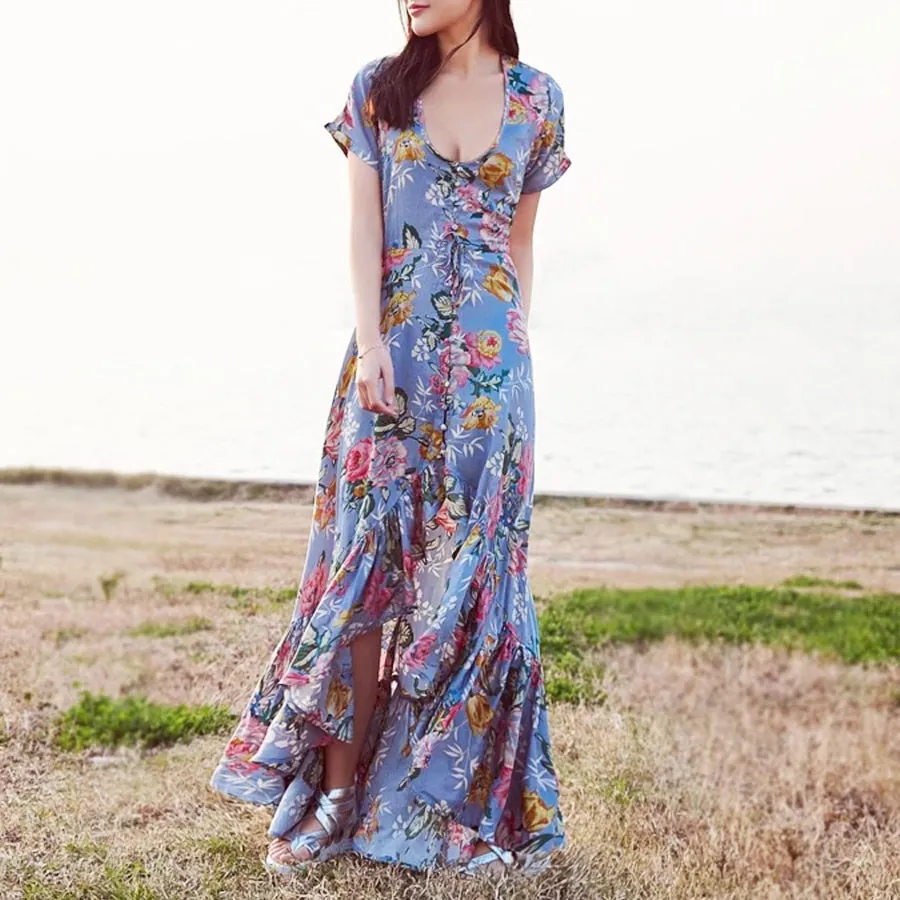 The Prarie Irregular Hem Floral Print Dress