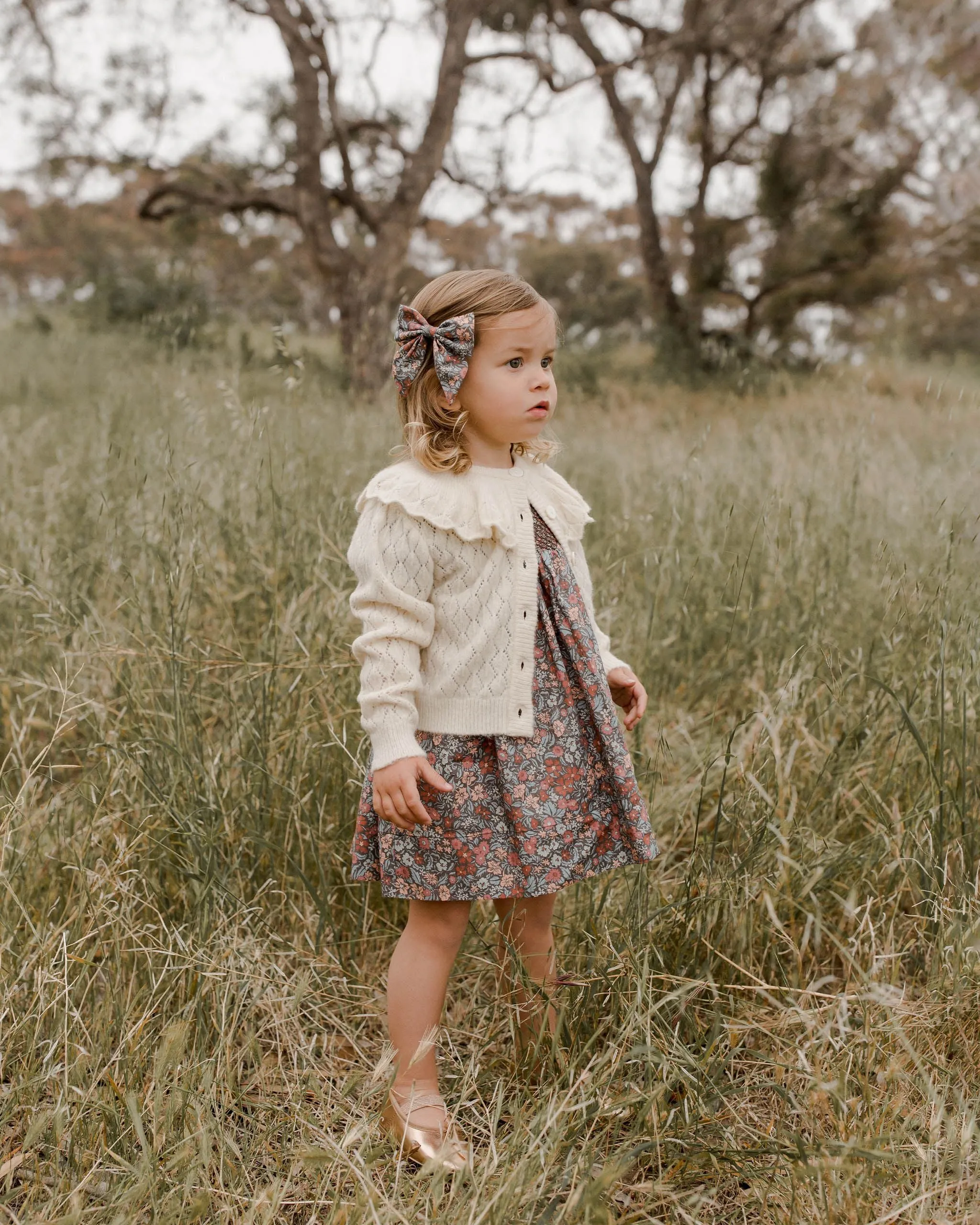 The Ruffle Collar Cardigan by Noralee - Ecru - KIDS