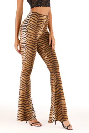 Tiger Print High Waist Flared Pants