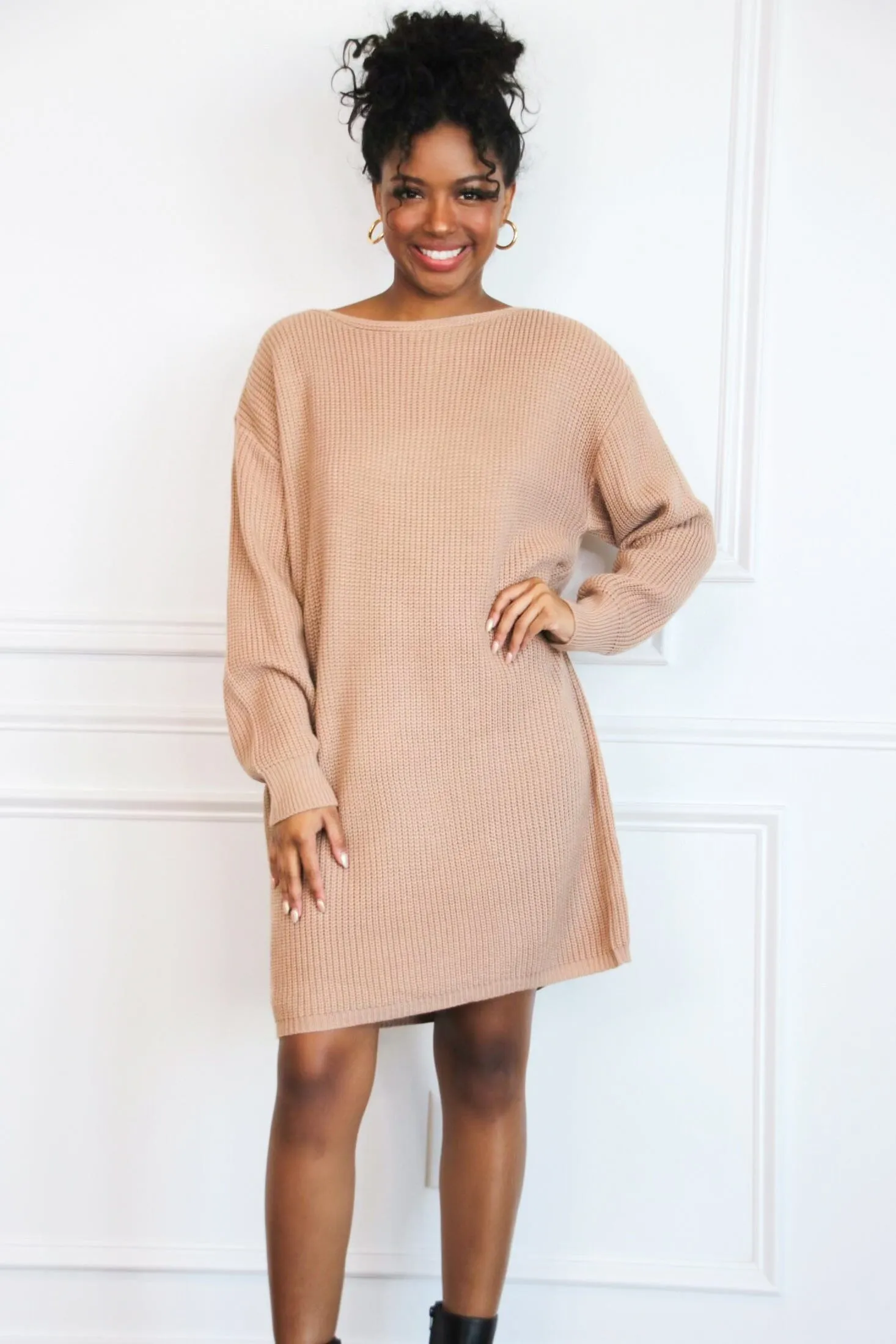 Together Again Oversized Sweater Dress: Mocha