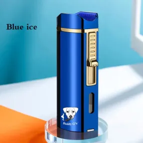 Triple Burner Refillable Butane Jet Torch Lighter - Windproof Lighter - Cigar Holder on Top - Built-in Cigar Punch and fuel level window