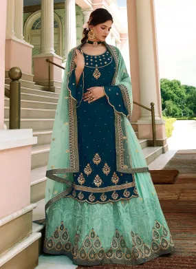 Turquoise Embroidered Sharara Suit