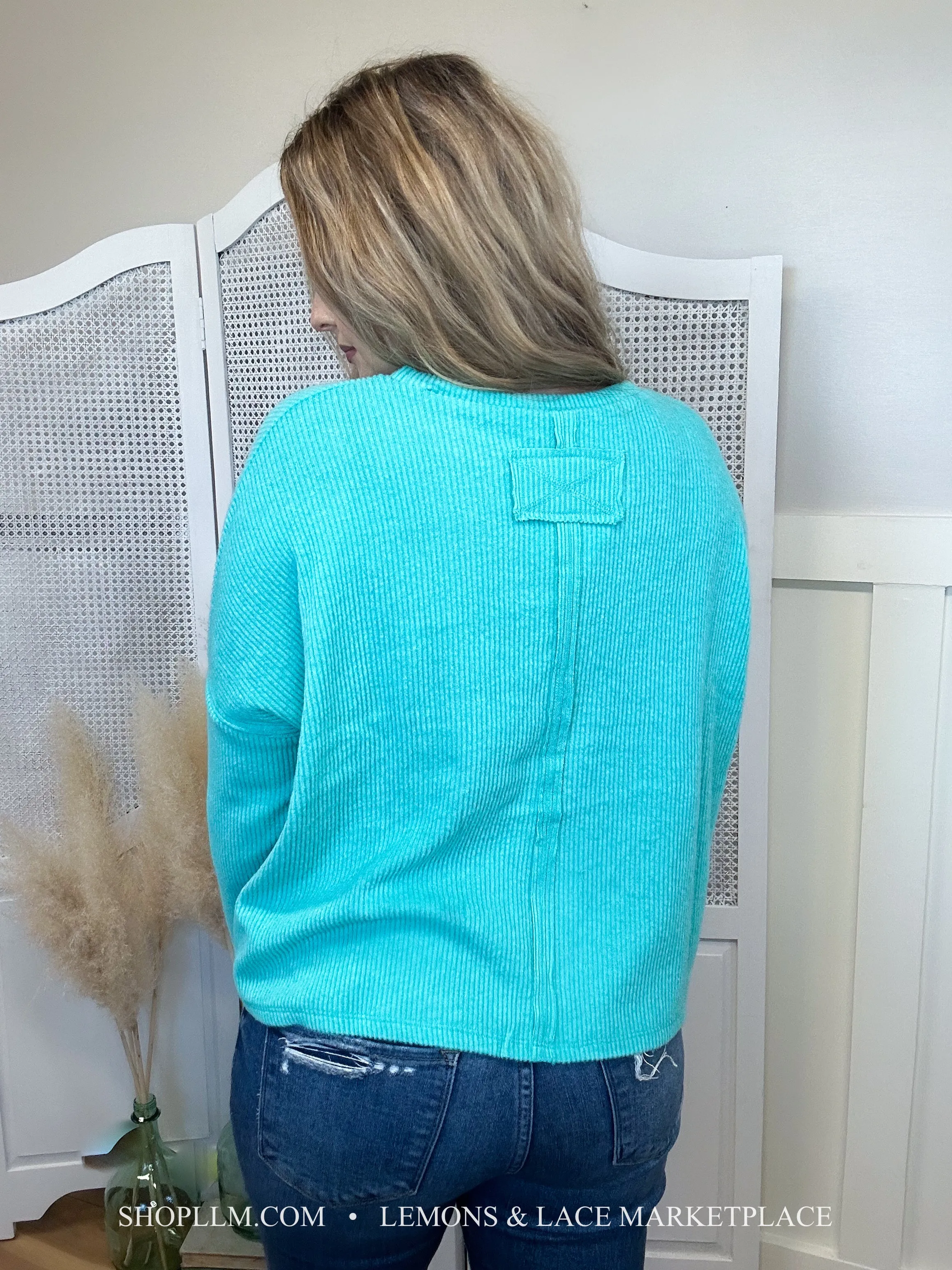 Turquoise Ribbed Dolman Sweater