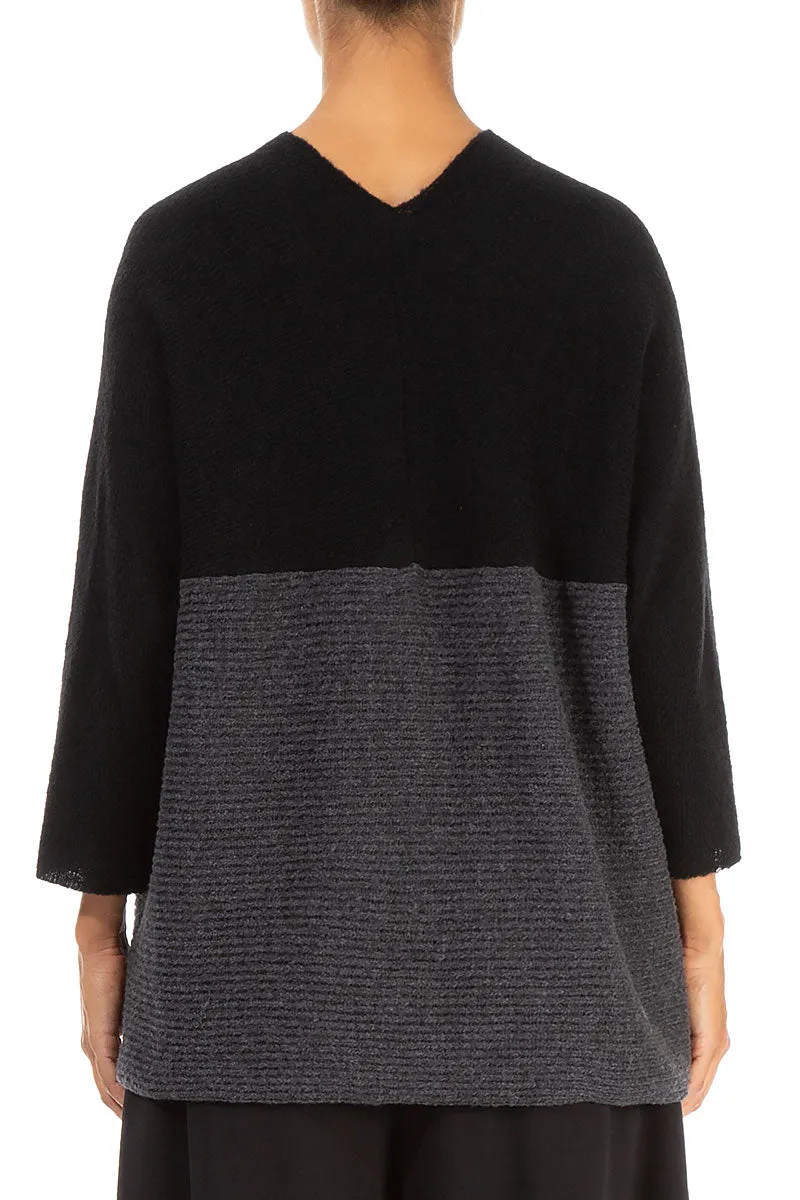 V-Neck Black & Dark Grey Wool Sweater