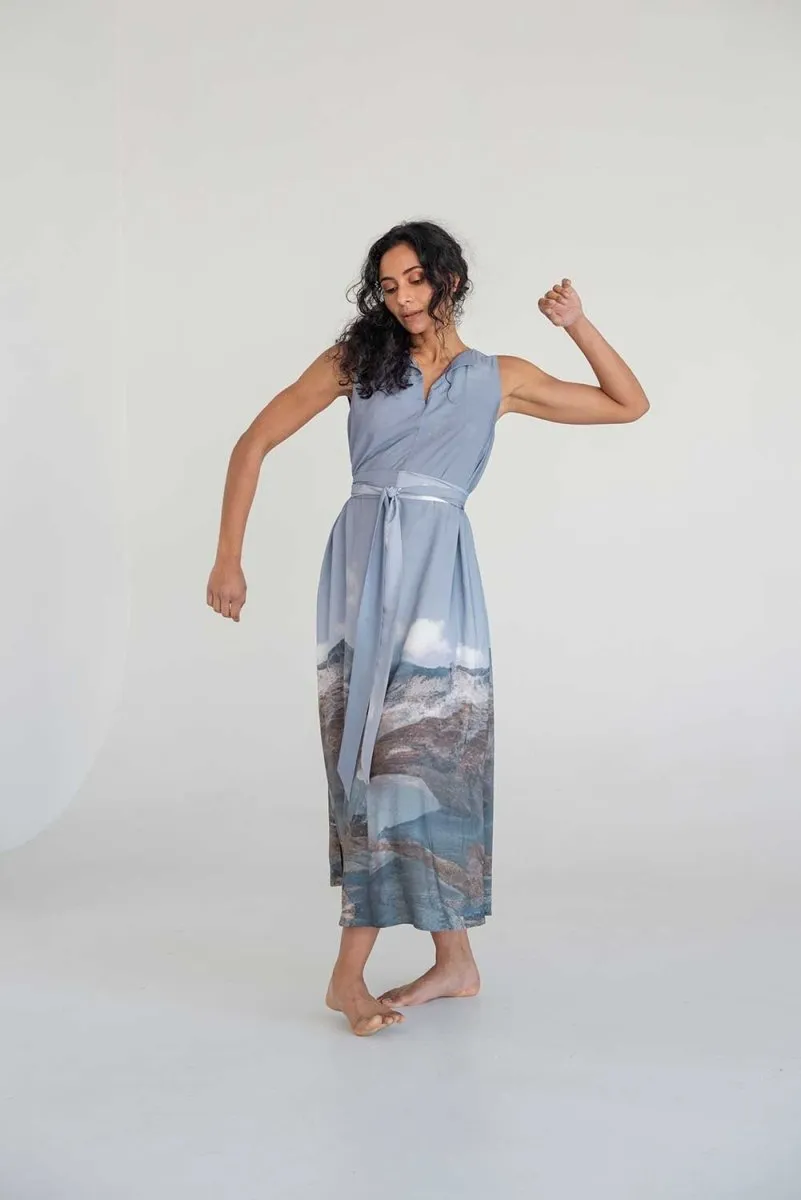 V-neck Maxi Dress - Mountain Print