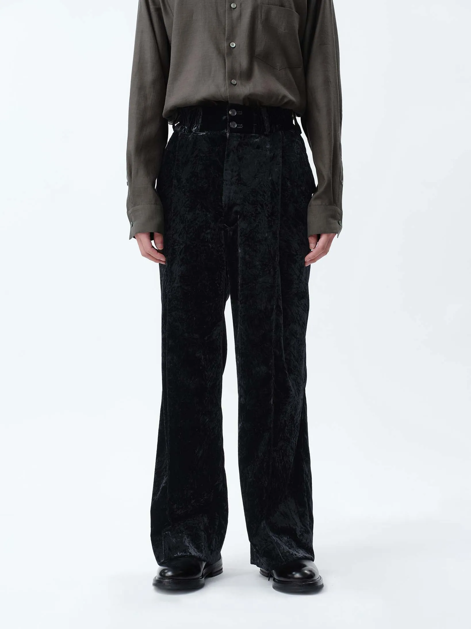 VELVET PINTUCK BAGGY EASY TROUSERS .12【BLACK】