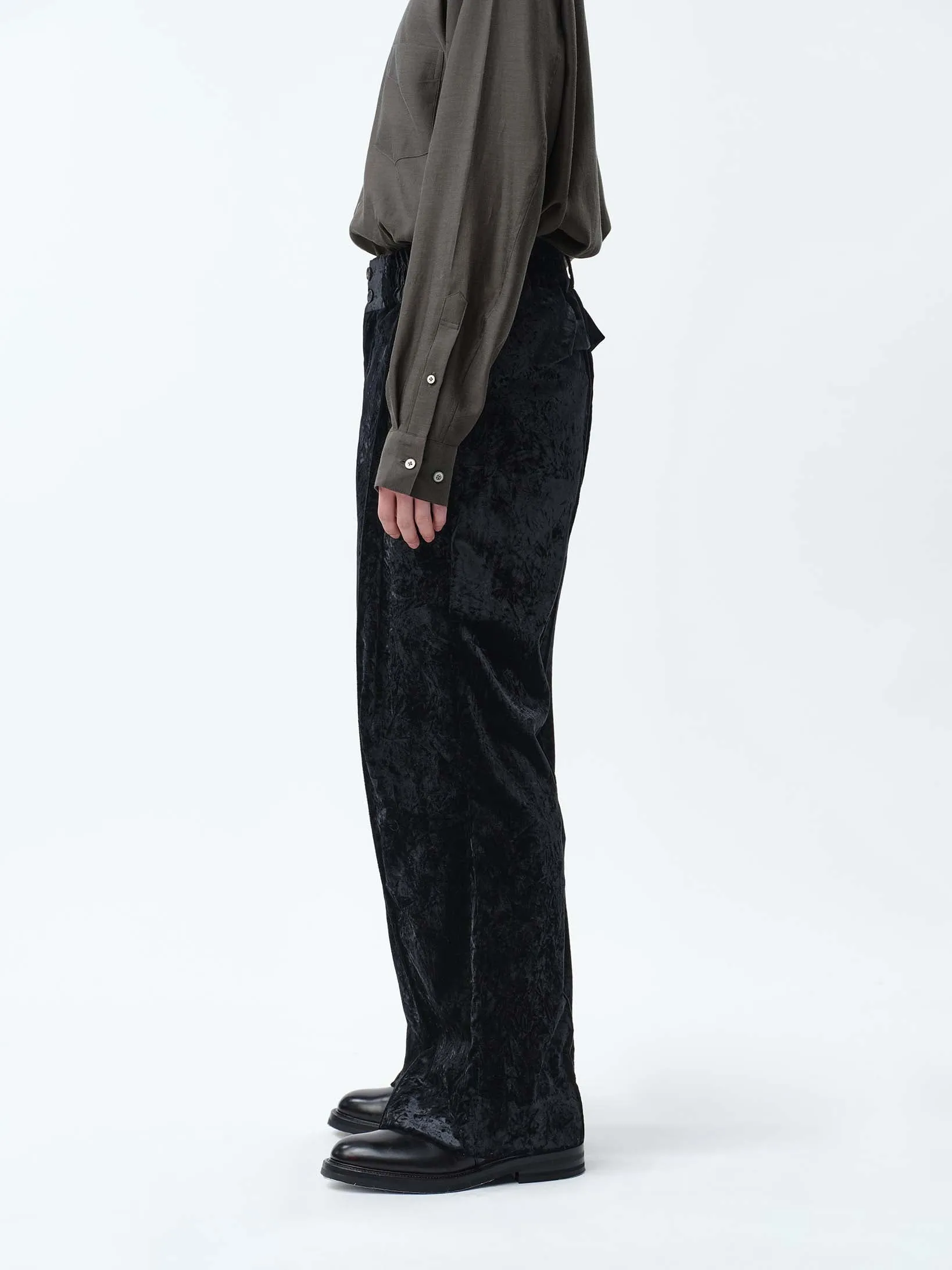 VELVET PINTUCK BAGGY EASY TROUSERS .12【BLACK】