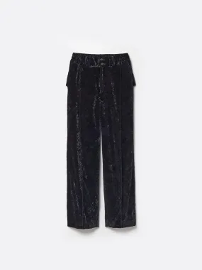 VELVET PINTUCK BAGGY EASY TROUSERS .12【BLACK】