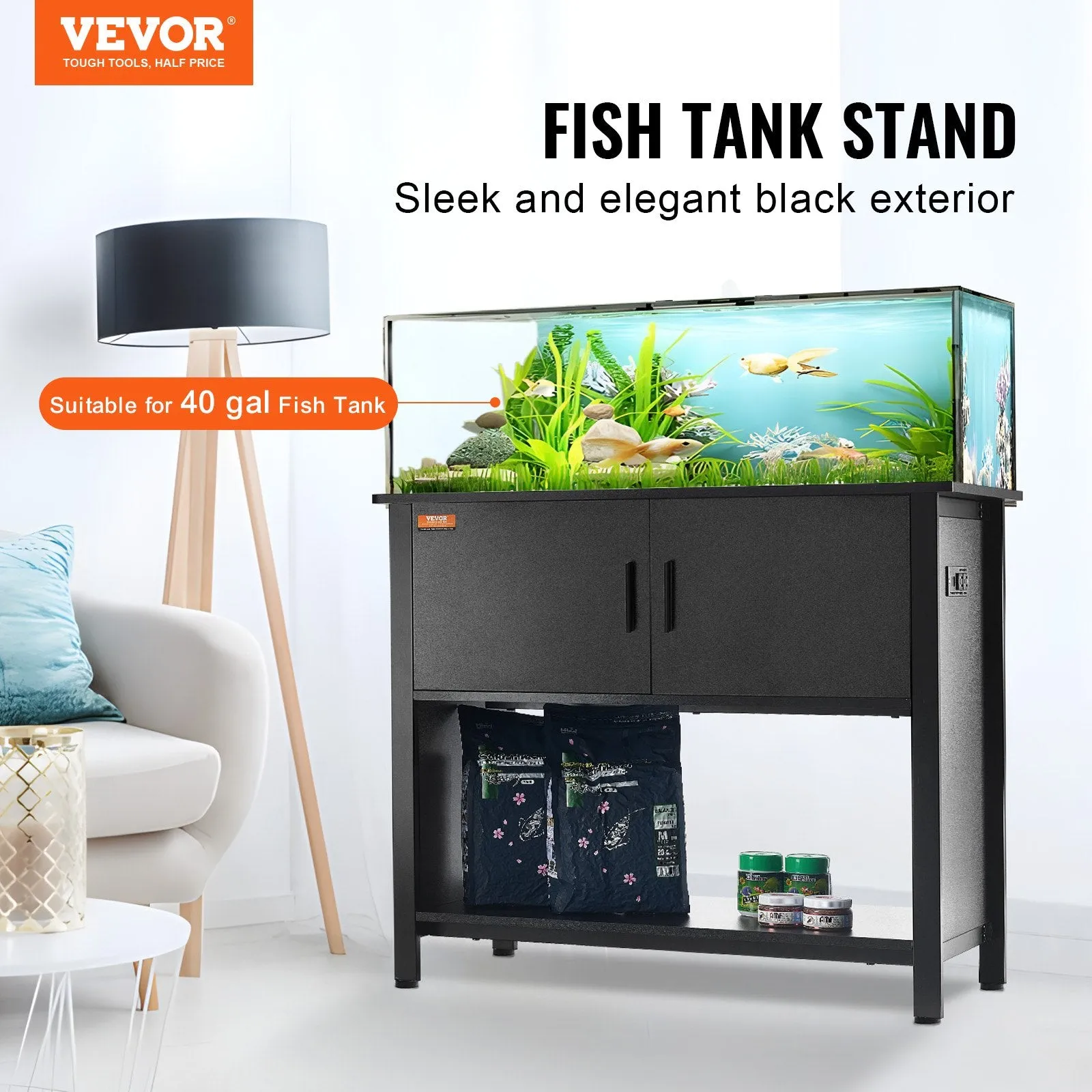 Vevor Aquarium Stand 40 Gallon 335 Lbs. Capacity 36.6" x 18.9" x 31.5" with Storage Cabinet New