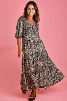 VGLD145 - MONTAUK 3/4 SLEEVE MAXI DRESS - CHEETAH TAN