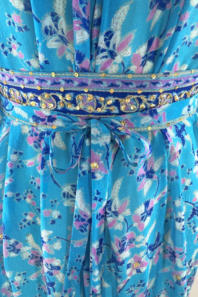 Vintage Turquoise Sequined Sari Robe