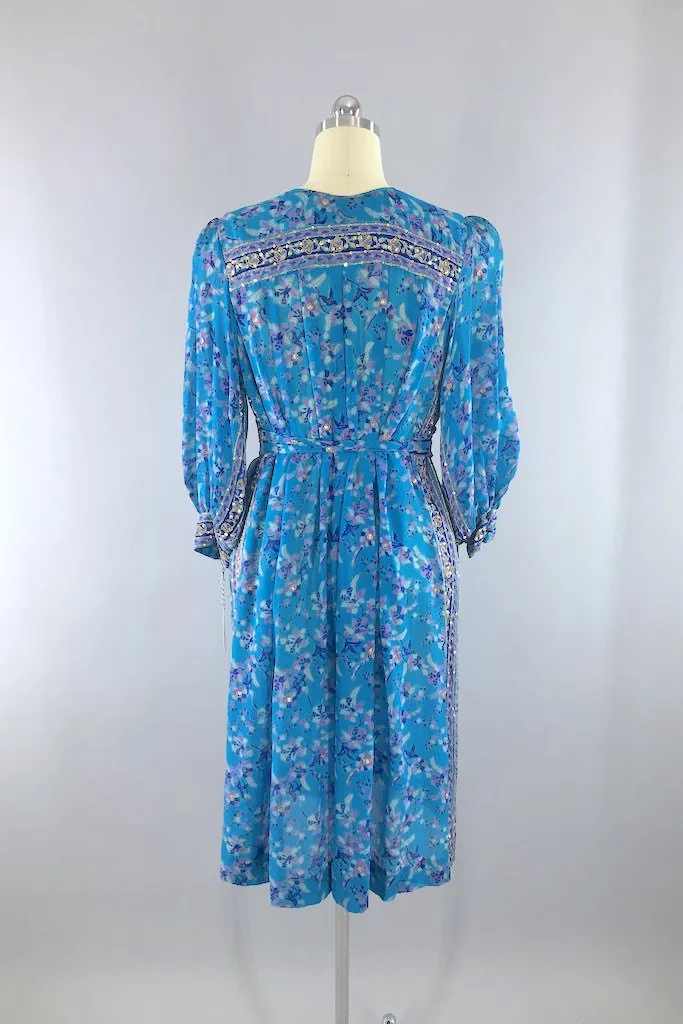 Vintage Turquoise Sequined Sari Robe