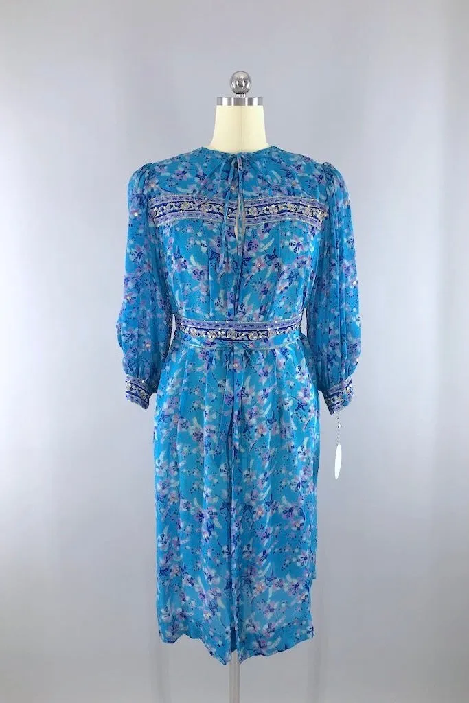 Vintage Turquoise Sequined Sari Robe