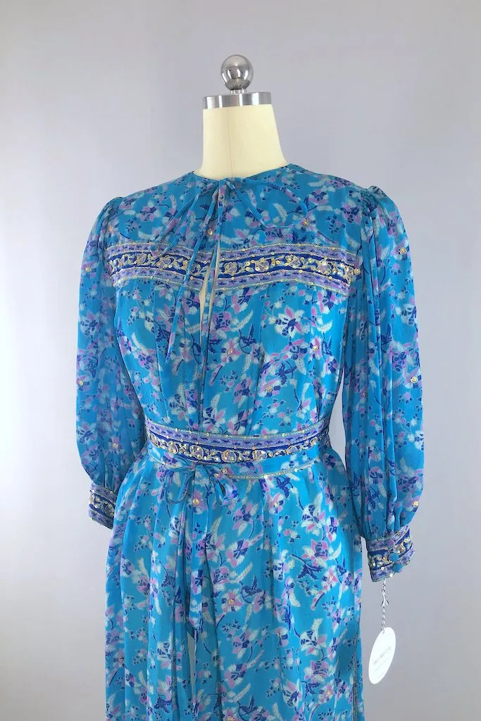 Vintage Turquoise Sequined Sari Robe