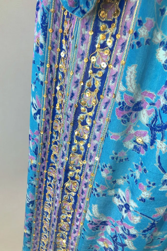 Vintage Turquoise Sequined Sari Robe