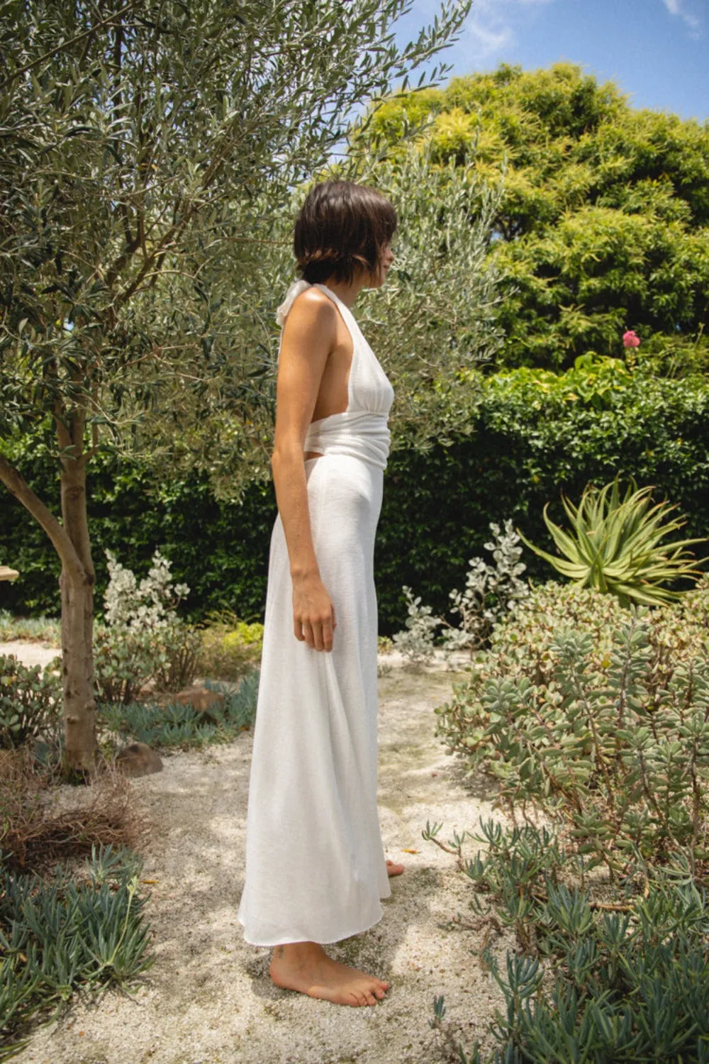 When In Italy Halter Midi Dress White