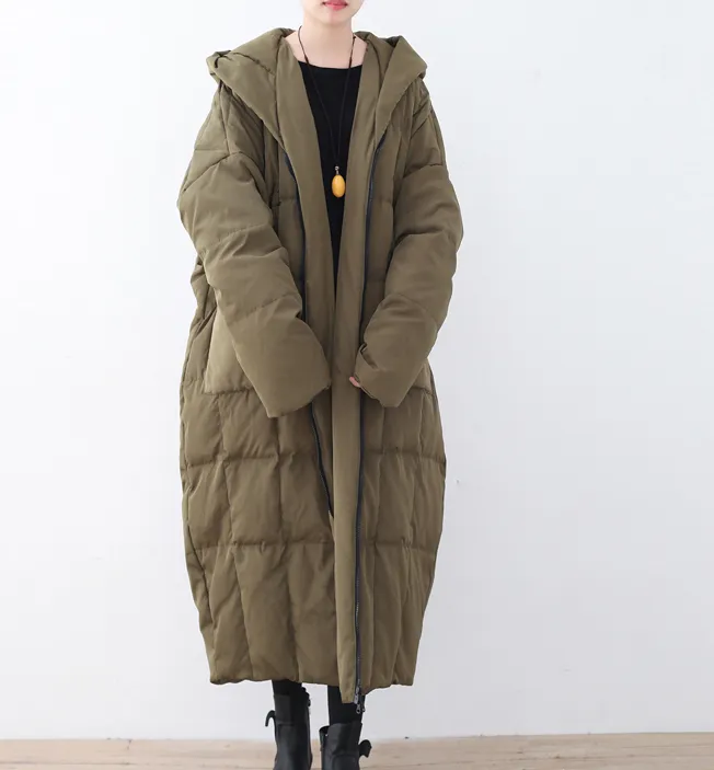 Women Long Puffer Coat Casual Loose Hooded Winter Down Jacket 3200