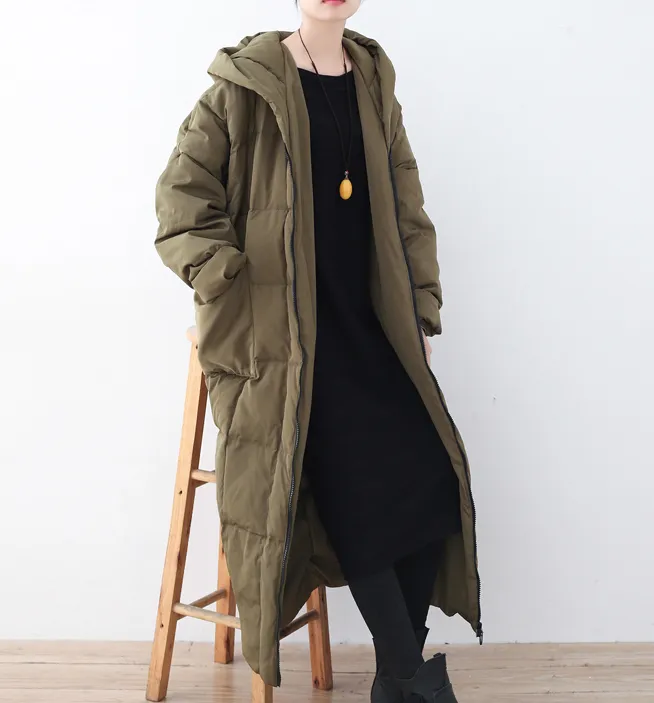 Women Long Puffer Coat Casual Loose Hooded Winter Down Jacket 3200